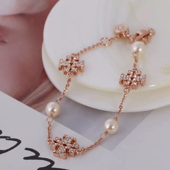 Tory Burch Rose Gold Gemstones and Pearl Bracelet - Picture 3 of 9